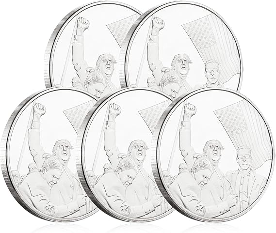 Donald Trump Assassinated Coins 2024 Shooting Collection Medal Trump Fighting for America Collectible Coin (5 Pieces Silver-Silver)