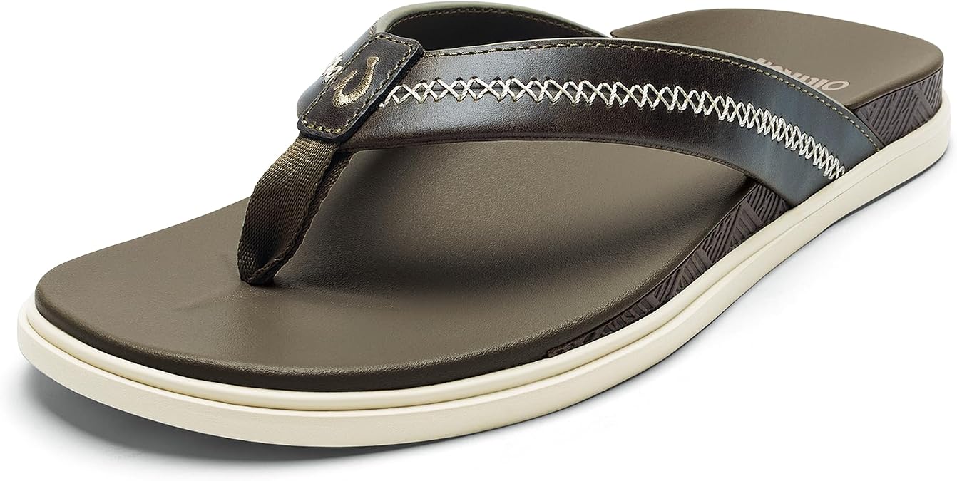 OluKai Men's Shoreline Leather Sandals, Everyday Flip-Flops