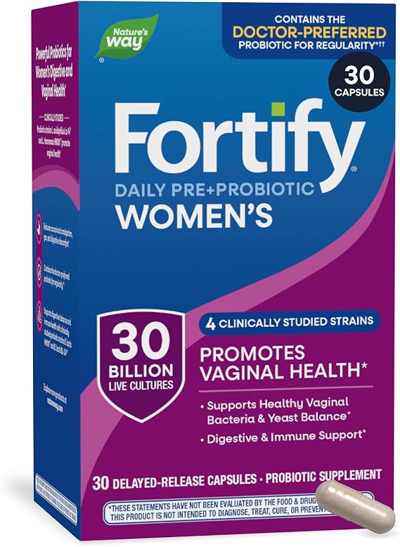 Nature's Way Fortify Womens Probiotic 30 Billion CFU, 30 ct | Daily Multi-Strain Probiotic for Digestive, Vaginal, and Immune Support*, Once-Daily Capsule, No Refrigeration Required
