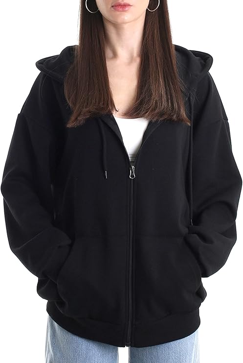 Oversized Women's Zip Up Hoodie Lightweight Soft Baggy Drop Shoulder Sweatshirt Jacket