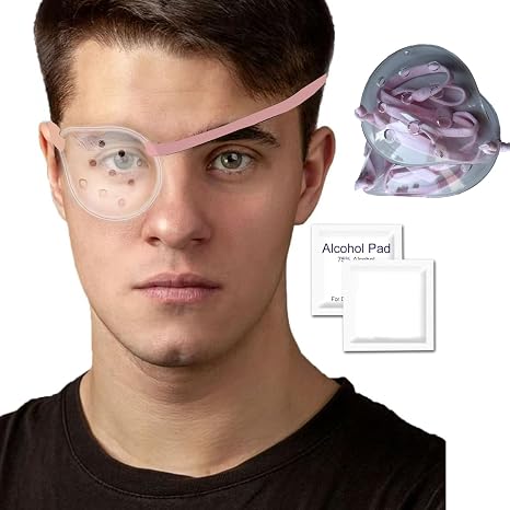 Transparent Ventilated Eye Patches 2 PCS with Upgraded Adjustable Strap, Cataract Sur-Gery Recovery Cover Ventilated Patch Gaurd for Eye Post-Operative Recovery (Pink)