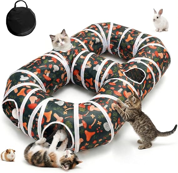 Cat Tunnel for Indoor Entertainment, Tear-Resistant Cat Play Tube with Play Ball, Collapsible Pet Tube with Interactive Peephole, Ideal for Kittens Puppies Rabbits (8-Shaped)