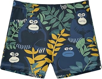 Flower Cartoon Art Gorilla Boys' Swim Trunks Board Shorts Swimwear Quick Dry Swim Pants Toddler Pajamas for Beach Kids