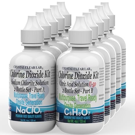 CrystalClearlab Chlorine Dioxide - Steri-Drop Bottles | Pure CDS with Citric Acid Solution Kit