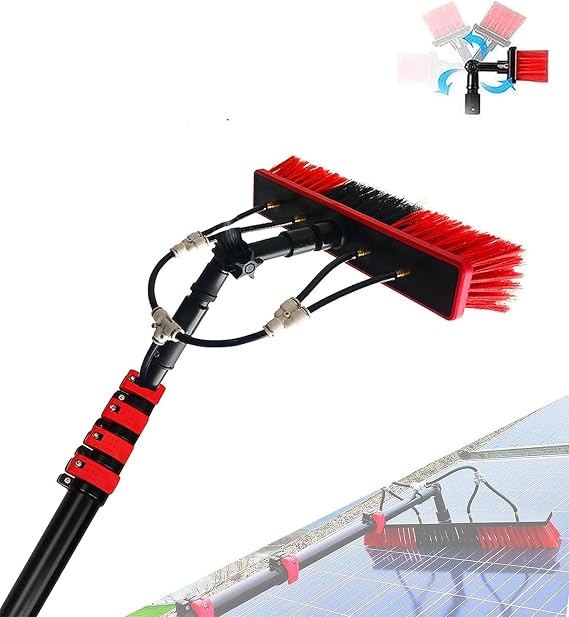 Water Fed Pole Kit 30ft/9m Length Window Cleaning Poles, Water Fed Brush, Aluminum Outdoor Window CleanerExtendable Telescopic Pole Water Fed Brush Spray Washer for solar panel brush