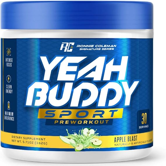Ronnie Coleman Signature Series NEW Pre Workout Powder for Women & Men, Preworkout with Amino Acid Beta Alanine, L Citrulline, Caffeine for Energy Support, Endurance & Focus, Apple Blast, 30 Serving