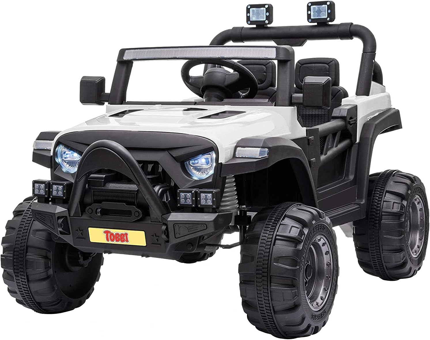 TOBBI 12v Kids Ride On Truck with Remote Control, Battery Powered Ride on Toy Car wMusic, MP3, Safety Belt, White