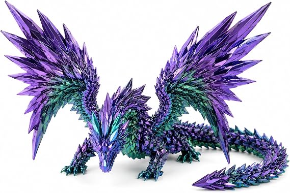 18" Large Articulated Giant Crystal Dragon,Toothless Style(Blue Green Purple)