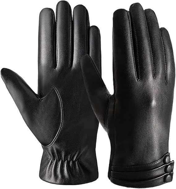 Winter Leather Gloves Men, Texting Warm Touchscreen Lined Sheepskin Gloves for Motorcycle Driving Cold Weather