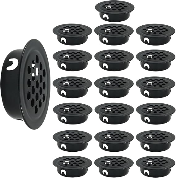 20 Pcs Circular Soffit Vents 1-Inch (25mm), Black, Flat