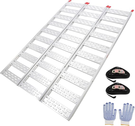 GAOMON Ramps for Pickup Trucks, Aluminum Tri-Fold Motorcycle Powersports Loading Ramps, 1500 LBS Capacity ATV Ramp with Load Straps for ATV/UTV, Lawn Mowers, Tractors, 76" L x 50" W