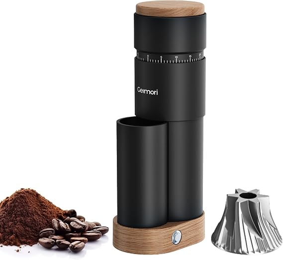 Burr Coffee Grinder,Geimori Portable Electric Grinder T38 Plus,Espresso Grinder with Conical Burr,Stepless Grind Settings from Fine to Coarse for Espresso,Drip,French Press,Home&Travel Use