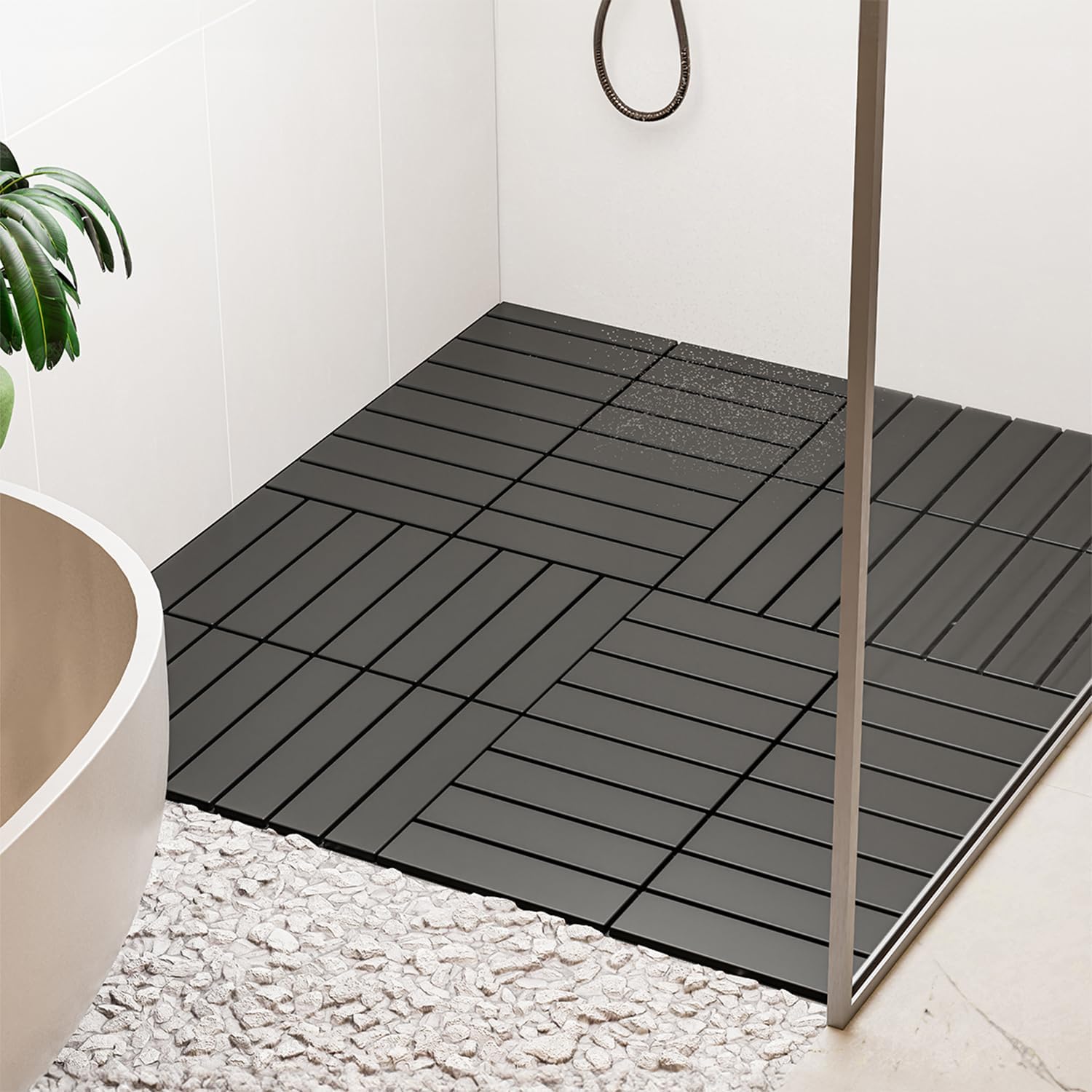 Porsima 1066 Bahçe Balkon Teras Zemin Döşemesi Banyo Paspası Sert Plastik 12li Dış Mekan Karosu Antrasit
