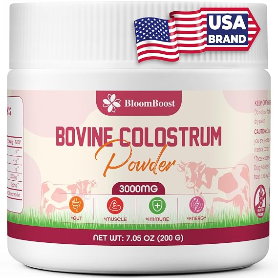 BloomBoost Bovine Colostrum Supplement, 3000mg per Serving, 200 Grams, Gut Health, Brain & Immune Health,Muscle Recovery & Wellness, Grass-Fed Colostrum Powder, Non-GMO, All-Natural