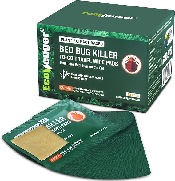 EcoVenger Bed Bug Killer to Go Wipe 28pcs Pack, Portable Travel-Sized Individual Wipes, Kills 100% All Stages on Contact, Kills Resistant Bugs, Kills Eggs, Plant-Based Child & Pet Safe