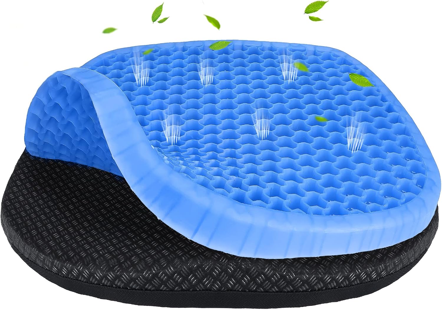 Gel Seat Cushion, Office Chair Seat Cushion with Non-Slip Cover, Ergonomic Breathable Honeycomb Design Pressure Relief Back Tailbone Pain Seat Cushion for Home Office Chair Wheelchair CarBlue