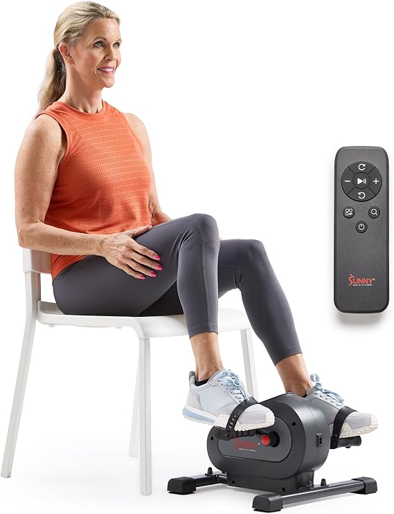 Sunny Health & Fitness Smart Motorized 2-in-1 Pedal Exerciser, Indoor Compact Under-Desk Mini Bike for Low-Impact Cardio Workout and Physical Therapy, Free SunnyFit Training App Connection