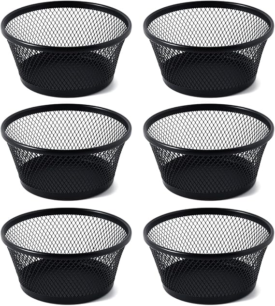 SLSON 6Pack Paper Clip Holder Wire Mesh Paperclip Dish Holders Desktop Round Paper Clip Dispenser for Desk Office Organizer Accessories,Black