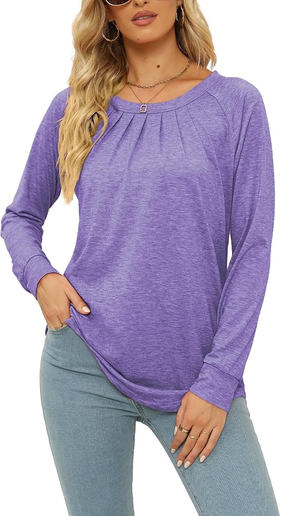 JomeDesign Womens Tops Long Sleeve Crew Neck Shirts Loose Casual Blouse Fall Clothes