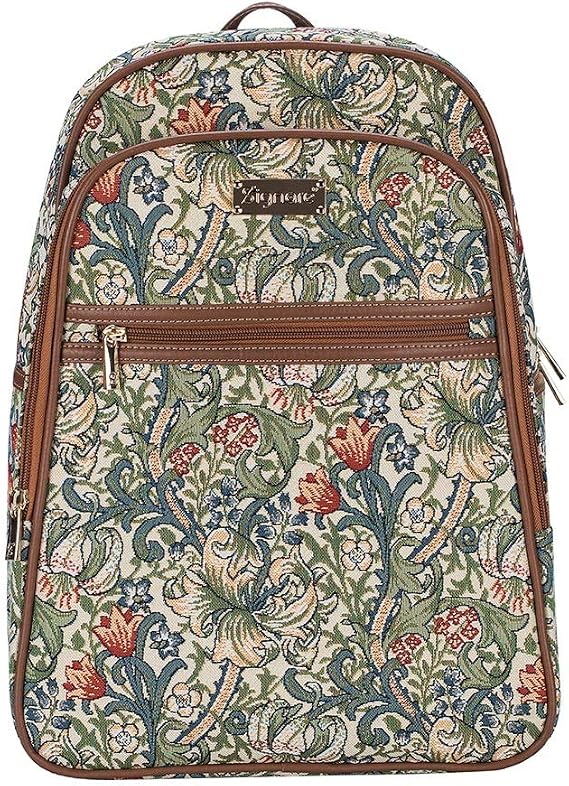 Signare Tapestry Backpack for Women Computer Rucksack Knapsack bookbags for women In Golden Lily Design (BKPK-GLILY)
