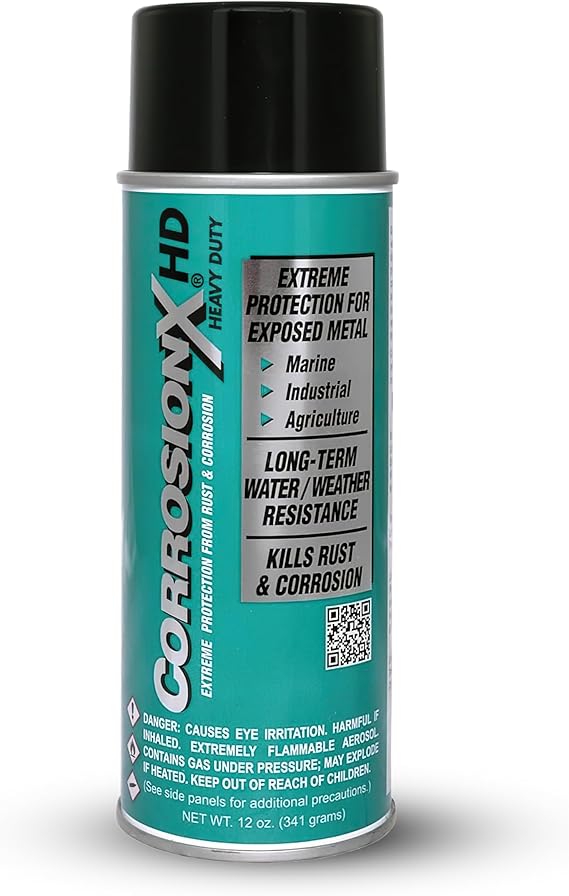 CorrosionX Heavy Duty Anti Rust Spray, Dripless Self-Healing Corrosion Inhibitor with Waterproof Barrier for Marine, Agricultural & Industrial Equipment in Harsh, Saltwater Environments, 12oz Aerosol | Corrosion Inhibitor with Waterproof Barrier for Marine, Agricultural & Industrial Equipment in Harsh, Saltwater Environments