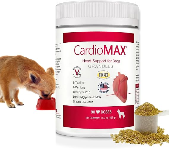 Heart Support Granules for Dogs Vet-Formulated, Antioxidant-Rich- L-Taurine, L-Carnitine, EPA, DHA, CoQ10- Aids Circulatory Strength, Cardiovascular Support, Heart Muscle Function-USA Made- 90 Doses