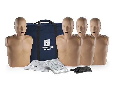 Prestan Professional Adult Dark Skin CPR-AED Training Manikin 4-Pack (with CPR Monitor) | Professional adult CPR/AED training manikin 4-pack with compression rate monitors for classroom practice and skills sessions.
