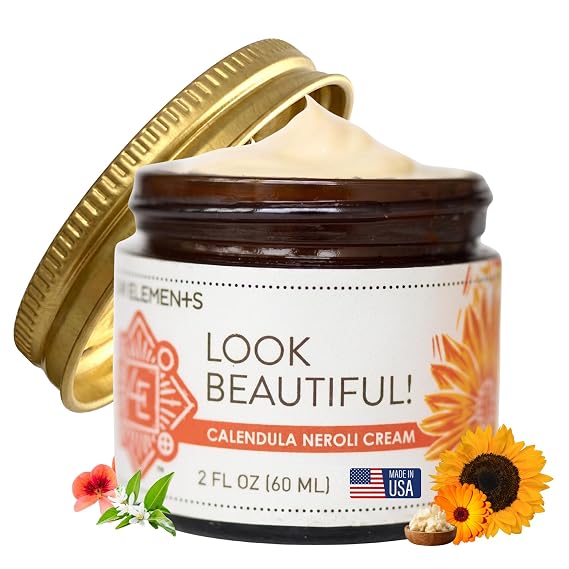 Four Elements Calendula Neroli Face Cream 2oz | Organic Moisturizer | Crema De Calendula | Shea Butter, Vitamin E, Rose Geranium, Beeswax | Face, Body, Hands & Feet | for All Skin