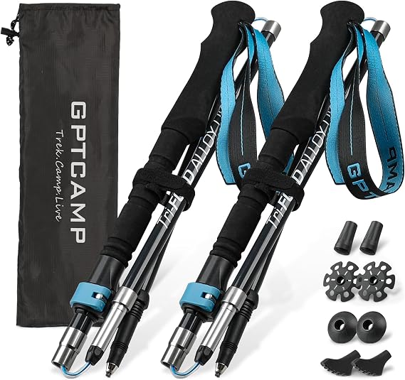 GPTCAMP Collapsible Trekking Poles for Hiking with Extra-Long Foam Handle