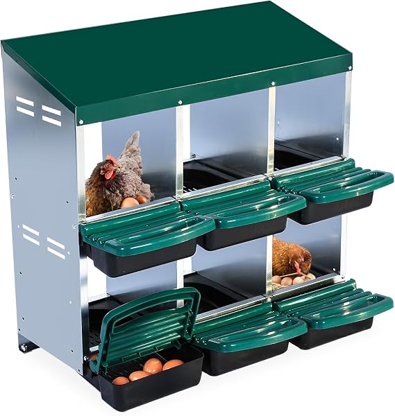 Chicken Nesting Box, 6 Hole 2 Layer Hen Nest Boxes, Roll Away Eggs Laying Boxes,Cleanable Pull Out Hen Roosting Box