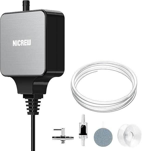 NICREW Nano Silent Aquarium Air Pump, Black, for up to 20 Gallon Fish Tank