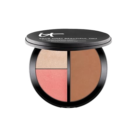 IT Cosmetics Your Most Beautiful You Face Makeup Palette | 3-in-1 Matte Bronzer + Radiance Luminizer + Brightening Blush, for Natural Youthful Vitality, Long-wearing Shades