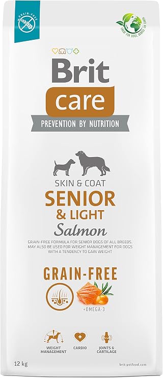 Brit Care Senior & Light, For Older Dogs with Weight Control and Skin-Feather Sensitivity, Grain-Free, Salmon Dried Food, 12 kg