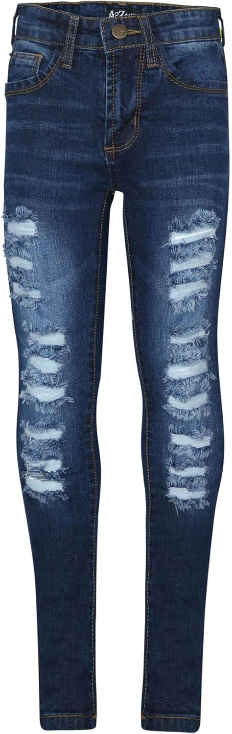 Girls Ripped Jeans Comfort Skinny Stretch Jeans Lightweight Stretchable Denim Cotton Pants Age 3-14 Years