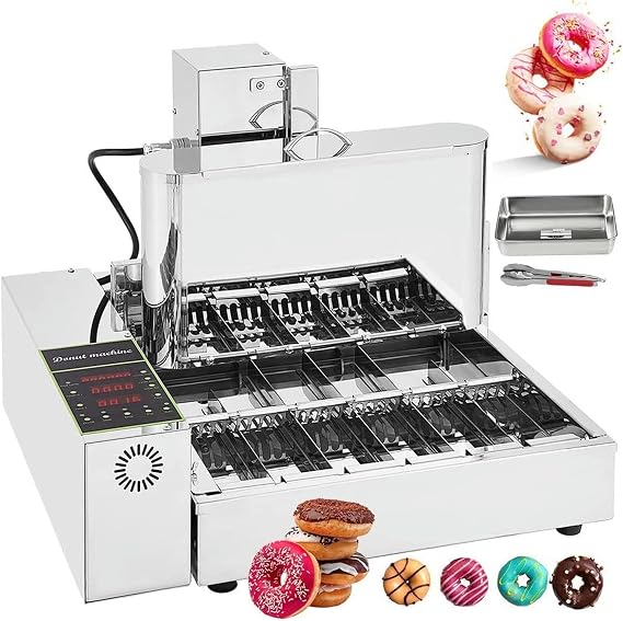 Digital Fryer, Commercial Donut Making Machine, Auto Flip, Adjustable Thickness, Control Panel, Mini Donut Maker(6Row)