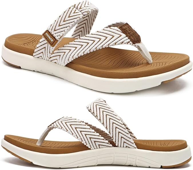COFACE Womens Trendy Orthotic Flip Flops Lightweight Yoga Mat Thick Cushion Walking Thong Sandals Adjustable Slip On Slippers With Comfortable Plantar Fasciitis Arch Support