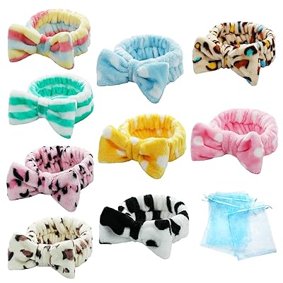 TDHDIKE Stocking Stuffers For Women Teen Girls Spa Headband Bow Facial Makeup Headband9 Pcs Soft Headband for Shower Washing Face Nice Gifts for Women Girls.