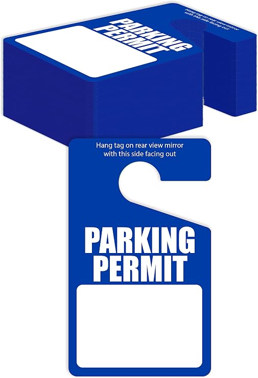 Better Office Products Parking Permit Hang Tags, 50 Pack, Poly Plastic Placards, Temporary Parking Passes, Bulk Pack, 3" x 5" Placards for Rearview Mirror, Thick Gauge (0.2"/0.5 mm), Blue