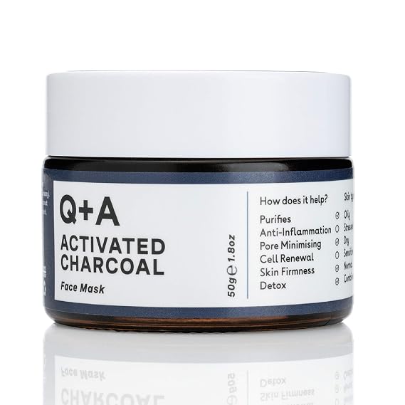 Q+A Activated Charcoal Face Mask. A detoxifying Charcoal face mask to cleanse and purify skin. 50g/1.8oz