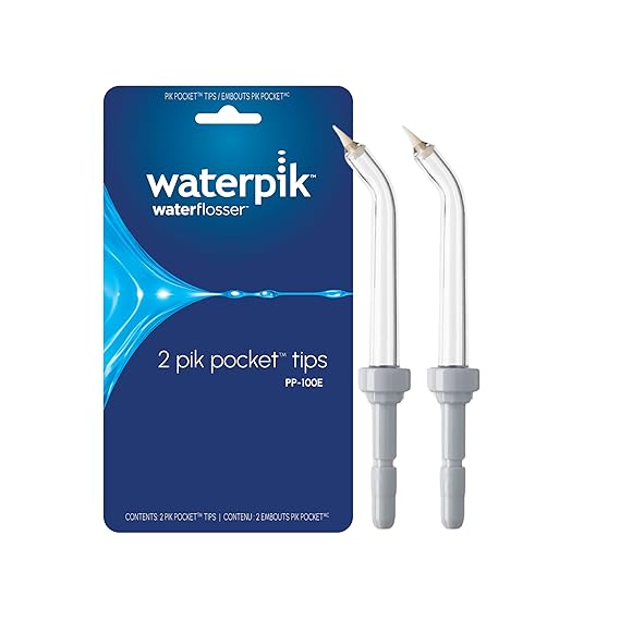 Waterpik Genuine Pik Pocket Replacement Tips, Water Flosser Tip Replacement, PP-100E, 2 Count (Assorted Colors) | Water Flosser Tip Replacement, Assorted Colors