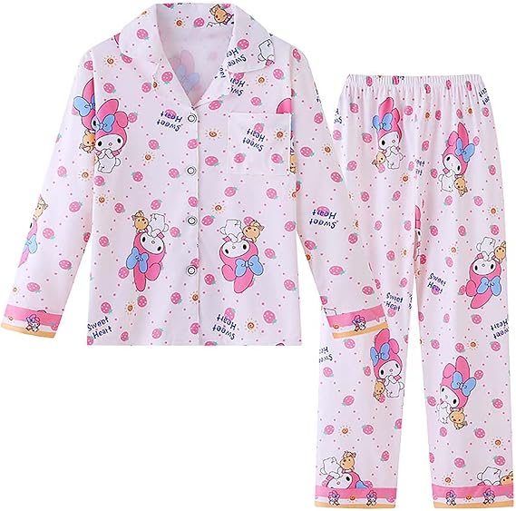 Pajamas Set 2 Piece Petite Women Girls Pjs Set Cartoon Sleepwear Nightwear Spring Fall Long Sleeve Top Pants Sets