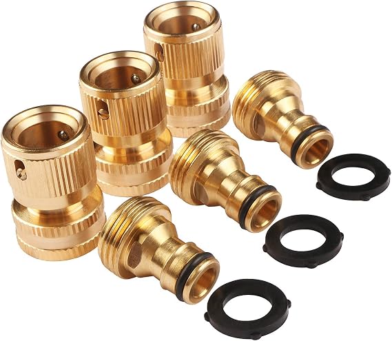 U.S. Solid 3 Pack Garden Hose Quick Connector Set in Solid Brass- Water Hose Fitting 3/4 inch, No Leak Threads with Spring Loaded Connect for One Hand Operation, Fast Connection and Disconnection