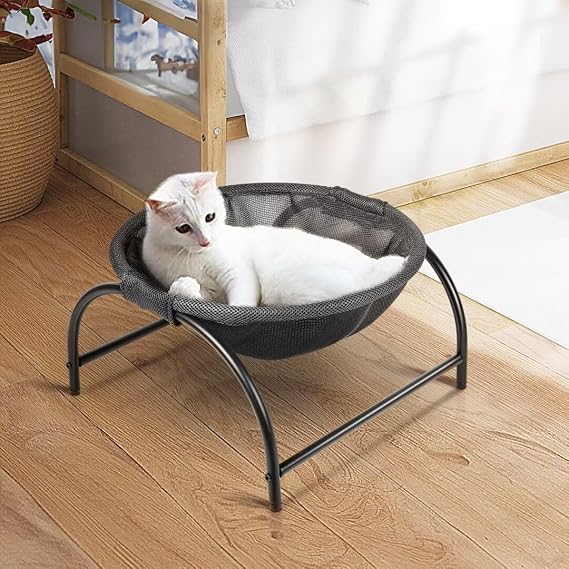 JUNSPOW Cat Bed Sleeping Cat Hammock, 16.9in x 16.9in x 9.5in, Black | Cat Supplies Pet Supplies Whole Wash Stable & Breathable Easy Assembly Indoors Outdoors, 16.9 in x 16.9 in x 9.5 in