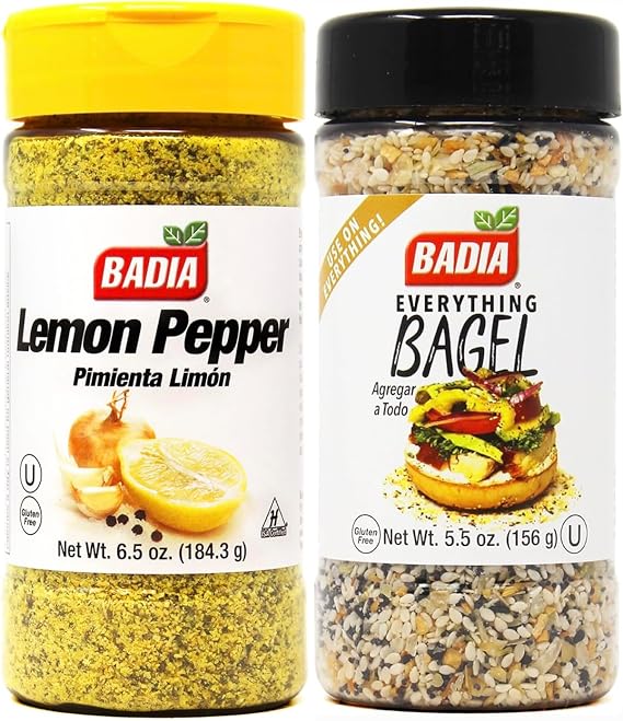 Badia Seasoning Combo Pack LEMON PEPPER 184.3g & EVERYTHING BAGEL 156g | Twin Pack | Gluten Free | Each One | USE on Everything !