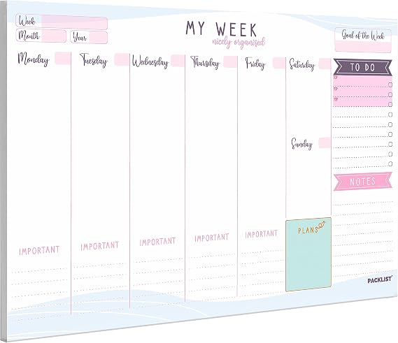 Weekly Planner Pad A4 - Stylish Undated Weekly Organiser, 52 Pages for Home, Study, Work & Family Plans - Beautiful Timetable Planner & Notes to Stay Organised & to Boost your Productivity