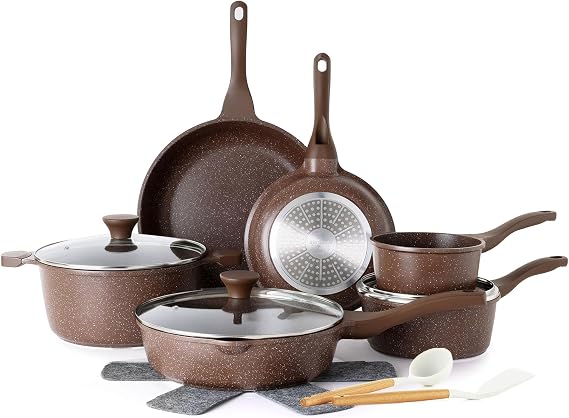SENSARTE Nonstick Cookware Set 16-Piece, Healthy Pots and Pans Set, Non-stick Kitchen Cooking Set with Stay-Cool Handles, Silicone Utensils and Pot Protectors