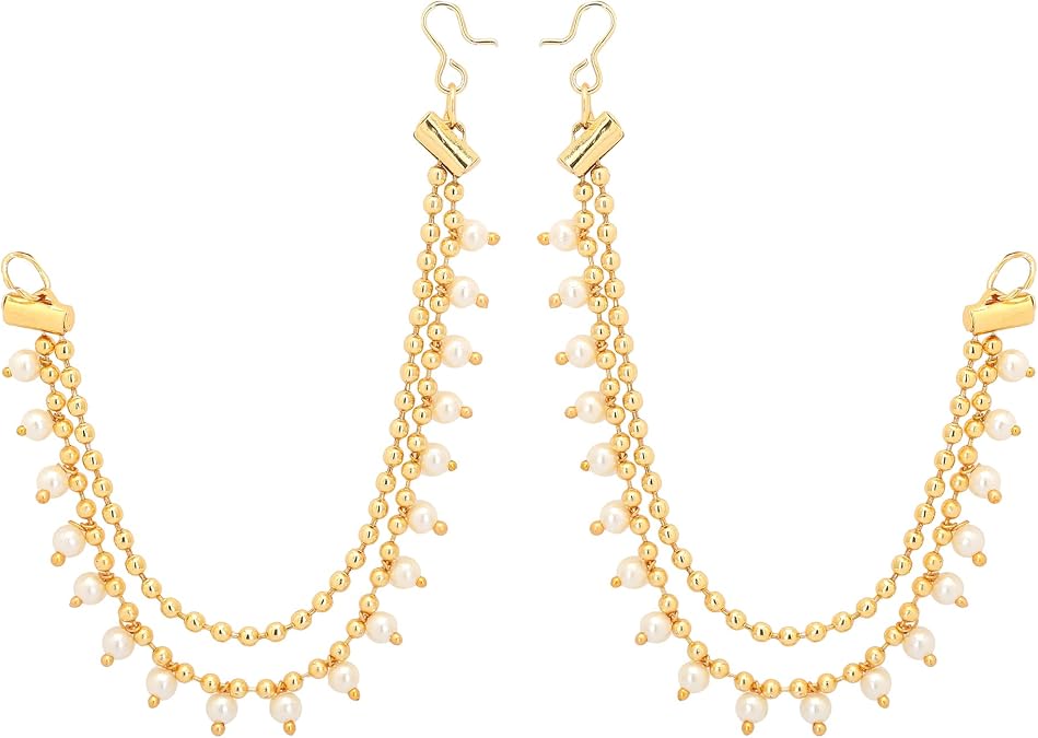 Jwellmart Indian Bollywood Gold Plated Faux Pearl Ear Chains for Earring support Traditional Jewelry