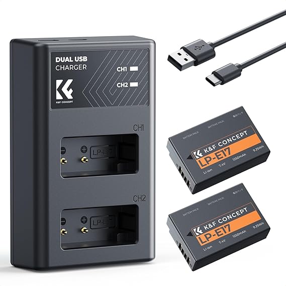 K&F CONCEPT LP-E17 Battery and Dual USB Charger for Canon EOS R100 R8 R50 RP R10, Rebel T8i, T7i, T6i, T6s, SL2, SL3, EOS M3, M5, M6, EOS 200D, 77D, 750D, 760D, 800D, 8000D