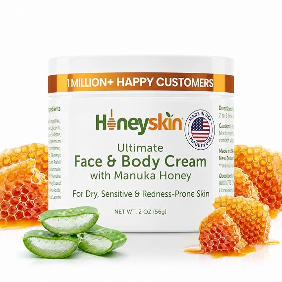 Hydrating Face Moisturizer & Body Cream with Manuka Honey Cream - Organic Face Moisturizer with Honey for Extremely Dry Skin - for Dry & Itchy Skin, Rosacea & Eczema Prone Skin 2oz