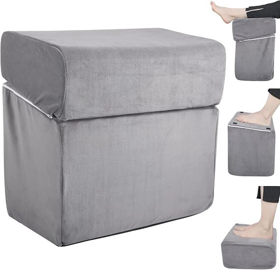 Gray Adjustable Foot Rest Set Under Desk, Ergonomic Cushion for Foot Support, Slip-Resistant Design Ideal for Home, Work, and Office, Comfort Adjustable Height, Compact Lightweight Design